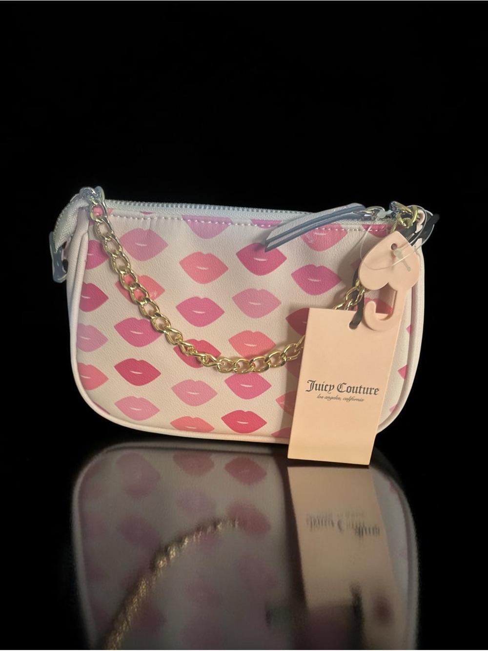 Juicy Couture Pink & Coral Lip-Print Chain Clutch